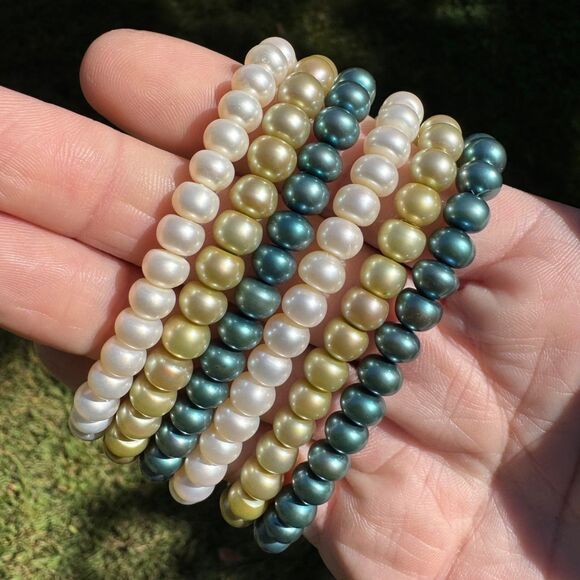 Honora Pearl Stretch Bracelets Set Of 6 Blue Green White Cool Tones Vintage - Picture 8 of 10